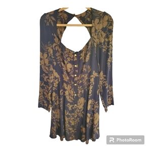 Reformation Mini dress black leith gold flowers 12 NWT